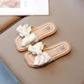 Girl's cream summer sandals with oversized bow and soft flat sole for daily wear - EU 26 / Beige
