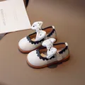 Zapatos Mary Jane blancos para niñas con ribete negro y un gran lazo de lunares - EU 22 / Blanco