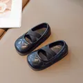 Schwarze Prinzessinnen-Leder-Schuhe für Mädchen mit Rautensteppung und Gummizugriemen - 21 / Schwarz