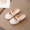 Girl's cream-colored Mary Jane mules with pleated design and golden metal buckle details - EU 26 / White
