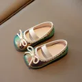 Toddler girls glitter Mary Jane shoes with colorful sequins and white bow detail - EU 21 / Royal Blue