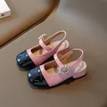 Pink and black patent leather girl shoes with pearl buckle and low block heels - EU 27 / Pink