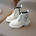 White faux leather girls martin boots with decorative butterfly metal buckles - EU 21 / Beige