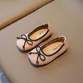 Pink toddler girl flat princess shoes with black bow and soft sole fashion design - EU 21 / Pink