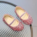 Pink sequin Mary Jane shoes for girls with elastic strap and sparkling finish - Size 21 / Pink