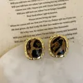 Detail of leopard print resin earrings with vintage golden twisted rope borders - 925 Silver Earring Post / Style 9 Gold Wavy Twist Border Leopard