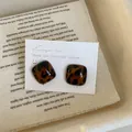 Elegant square leopard resin earrings with vintage brown animal print for women - 925 Silver Earring Post / Style 14 Square Leopard Design