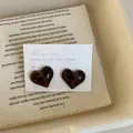 Elegant heart-shaped leopard print resin stud earrings with a vintage finish for women - 925 Silver Earring Post / Style 15 Heart Leopard Design