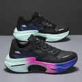 Breathable black mesh running shoes with gradient thick soles and reflective details - 36 / Iridescent Black