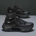 Men's lightweight breathable black mesh running shoes with thick cushioned soles - 36 / Black