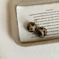 Elegant leopard print resin sphere stud earrings with gold posts for a vintage look - 925 Silver Earring Post / Style 17 Ball Leopard Design