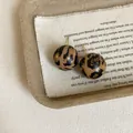 Retro leopard print resin ball earrings with gold posts on a textured fabric - 925 Silver Earring Post / Style 18 Ball Leopard Design