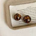 Vintage leopard print resin ball earrings with golden posts for women's fashion - 925 Silver Earring Post / Style 19 Ball Leopard Design