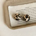 Leopard print resin stud earrings in a vintage hemispherical design for women - 925 Silver Earring Post / Style 20 Ball Leopard Design