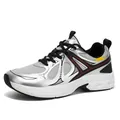 Men's silver-grey chunky sneakers with breathable mesh and thick white geometric soles - EU 38 / Silver