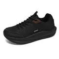 Men's breathable wide-toe sneakers in black synthetic leather with brown heel patch - EU 38 / Black