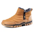 Men's brown winter mid-top snow boots with warm faux fur lining and side zipper - 39 / Camel