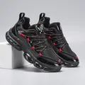 Men's large size breathable mesh sneakers in striking black and red contrast design - EU 40 / Black Red