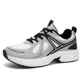 Men's breathable mesh sneakers in white and grey with chunky thick sole and black laces - EU 38 / Grey & Black