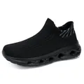 Lightweight black knitted slip-on running shoes with breathable mesh and hollow soles - 36 / All Black