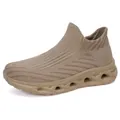 Slip-on breathable knitted running shoes in khaki with shock-absorbing platform sole - 36 / Khaki