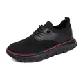 Men's casual black breathable mesh loafers with brogue details and red stripe thick sole - EU 39 / Black