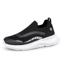 Atmungsaktive schwarze Strick-Slip-On-Sneaker für Herren mit gepolsterter weißer Sohle - EU 36 / Schwarz Weiß