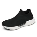 Men's breathable black knitted slip-on walking shoes with thick white cushioned sole - EU 39 / Black