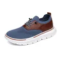 Men's blue knit loafers with brown brogue trim and white lightweight cushioned sole - EU 39 / Blue