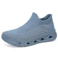 Lightweight grey blue knit slip-on sneakers with cushioning hollow foam sole - 36 / Lake Blue