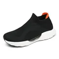 Breathable black knit slip-on men's running shoe with an orange heel detail - EU 39 / Black Orange Floral