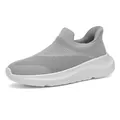 Grauer Slip-on Wanderschuh aus atmungsaktivem Fly-Knit mit bequemer weißer Sohle - EU 36 / Hellgrau