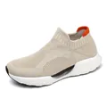 Men's breathable mesh slip-on sneaker in beige with orange heel tab and white thick sole - EU 39 / Beige