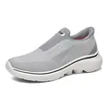 Slip-on breathable light grey knit walking shoes with thick white anti-slip soles - EU 39 / Gray