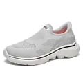 Light gray knit slip-on loafers for men with breathable mesh upper and thick white sole - EU 39 / Gray