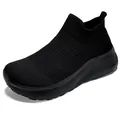 Lightweight black fly-knit walking sneakers with slip-on design and cushioned sole - 36 / All Black