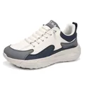 Wide-fit men's leather casual sneakers in white and navy with non-slip thick rubber soles - EU 39 / Beige Blue