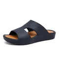 Men's navy blue slide sandals with crocodile pattern and thick anti-slip sole - EU 38 / Blue