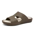 Brown and beige men's thick sole slide sandals with crocodile texture and non-slip sole - EU 38 / Brown