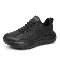 All-black leather athletic shoes for men with wide fit and slip-on minimalist design - EU 39 / Black