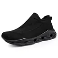 Men's and women's black slip-on walking shoes with breathable knit mesh and shock-absorbing soles - 35 / All Black