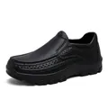 Classic black slip-on leather shoes with breathable perforations and anti-slip rubber soles - 40 / Black