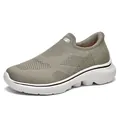 Men's breathable khaki knitted loafers with slip-on design and thick cushioned white soles - EU 39 / Green