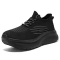 Lightweight black breathable fly-knit sneakers with grey stripes and thick EVA sole - 46 / All Black