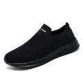 All-black slip-on flyknit sneakers with breathable mesh and SPORTS logo on the tongue - 35 / All Black