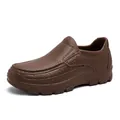Waterproof slip-on men shoes in dark brown finish with anti-slip rubber texture - 40 / Brown