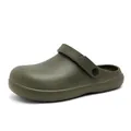 Army green clogs for men with lychee pattern texture and pivoting heel strap - 38-39 / Green