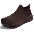 Dark coffee brown slip-on knit walking shoe with breathable ribbed texture and EVA sole - 36 / Coffee