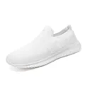 Breathable white knit slip-on sneaker with textured foam sole and sporty side stripes - 35 / White