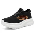 Black flyknit sneakers with orange claw stripes and chunky white cushioned sole - 46 / Black Orange Floral